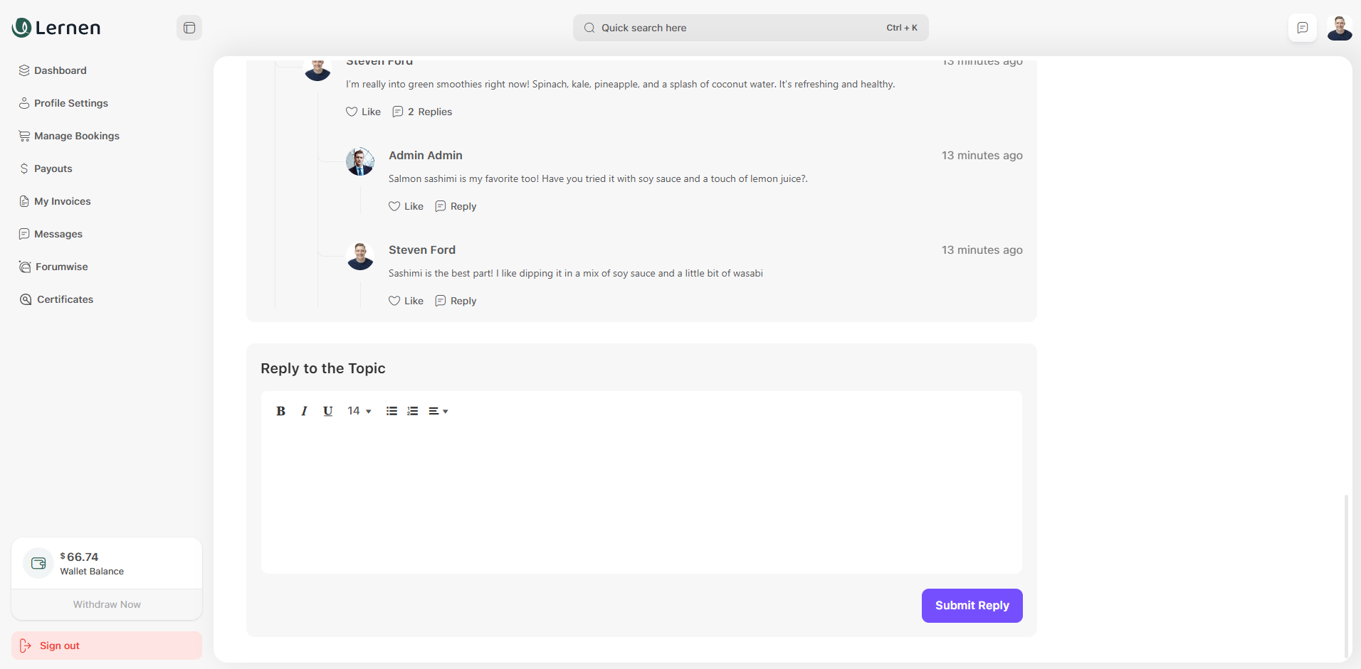 Reply to Topic Section